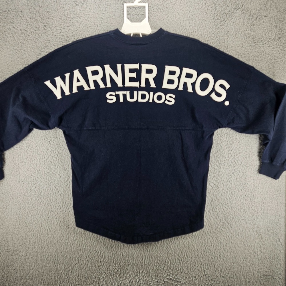 Warner Bros Studios Spirit Jersey Navy Blue Long Sleeve Puff Print Mens Small